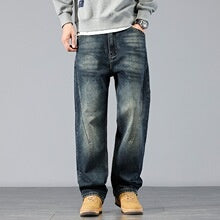 Pantalones Jeans Rectos Anchos con Degradado y Lavado Artesanal para Hombre - Image 10