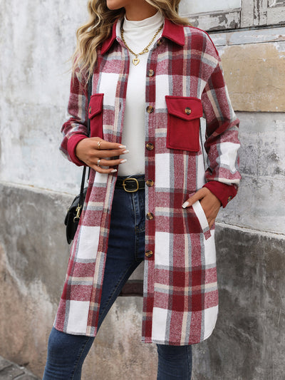 Abrigo Largo de Cuadros Cepillado con Bolsillos - Chaqueta de Invierno para Mujer - Image 15