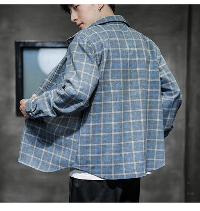 Camisa Cuadros Hombre Manga Larga Estilo Coreano Tendencia - Image 7