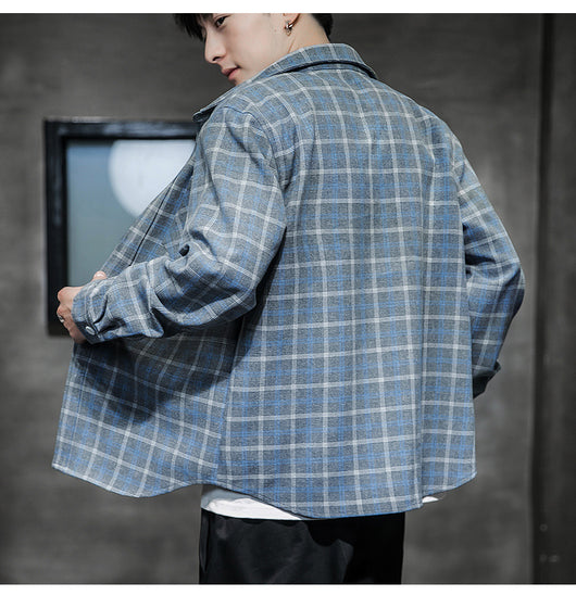 Camisa Cuadros Hombre Manga Larga Estilo Coreano Tendencia - Image 7