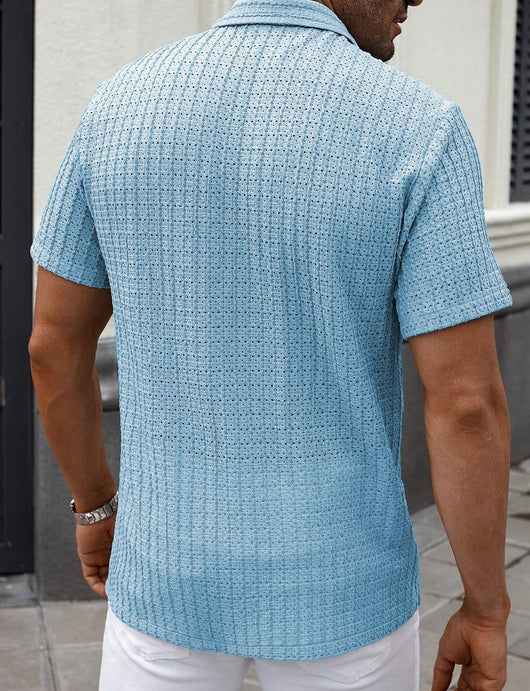 Camisa Casual de Rayas para Hombre con Cuello Solapa y Manga Corta - Image 26