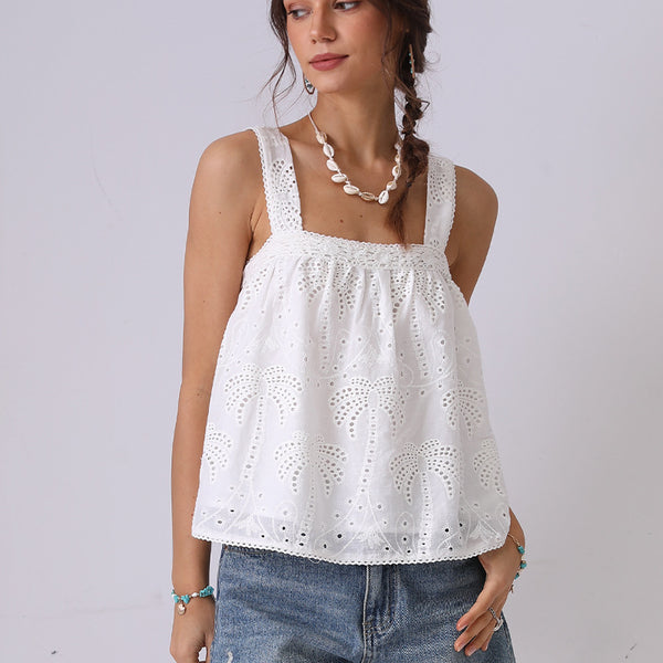 Blusa Camisola de Encaje Bordado Estilo Francés Suelta - Image 6
