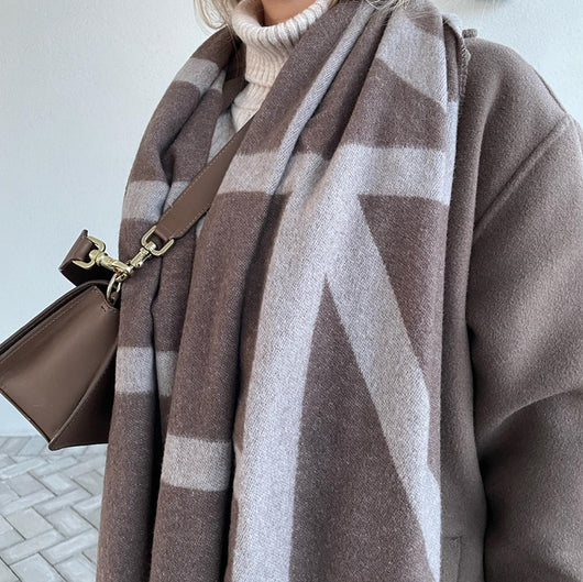 Bufanda de Lana Pura Tejida Geométrica Acolchada para Mujer - Image 19