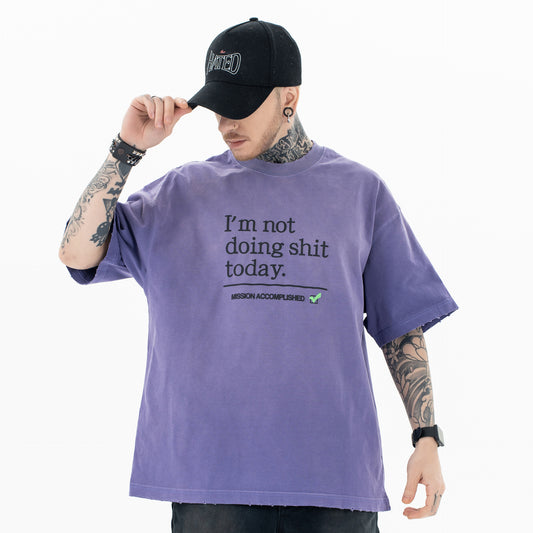 Camiseta de Algodón Suelta con Efecto Vintage Desgastado