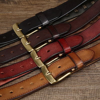 Cinturón Retro para Hombre en Cuero Genuino con Hebilla de Bronce - Image 5