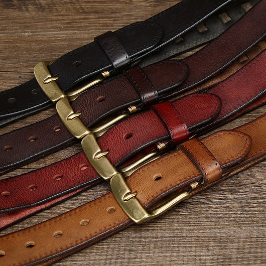 Cinturón Retro para Hombre en Cuero Genuino con Hebilla de Bronce - Image 5