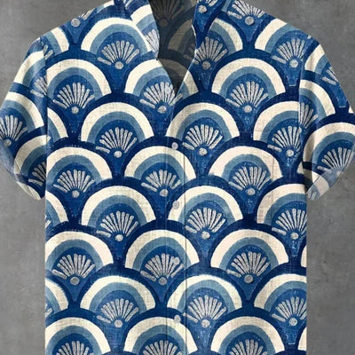 Camisa Casual Cuello Mao Manga Corta Versátil para Hombre