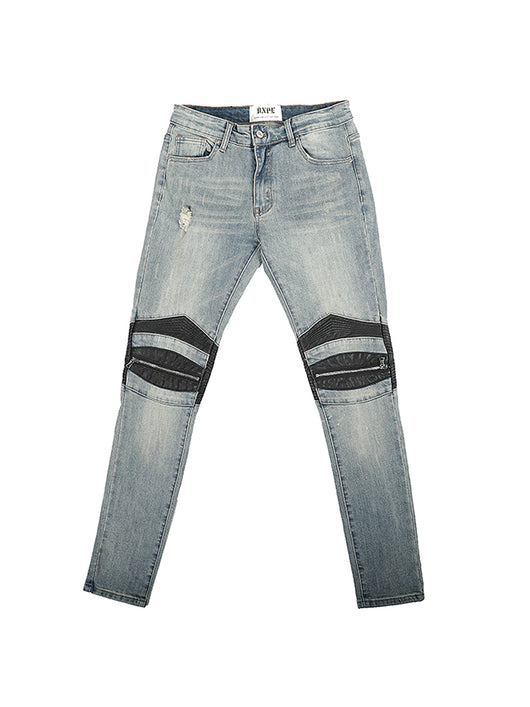 Jeans Slim Fit Biker con Parches de Cuero y Cierre Elástico - Image 6