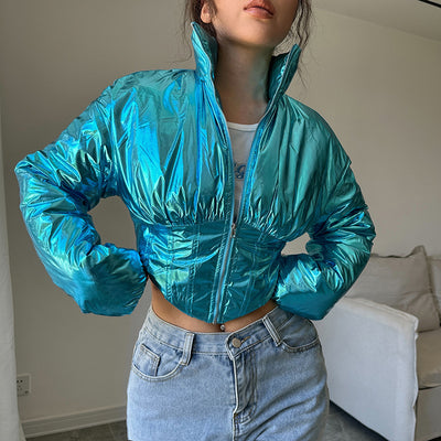 Chaqueta de Algodón Abrigada Estilo Locomotora con Cintura Moldeadora y Cierre Irregular - Image 7