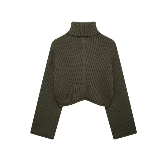 Suéter Retro Cuello Alto Tejido Acanalado