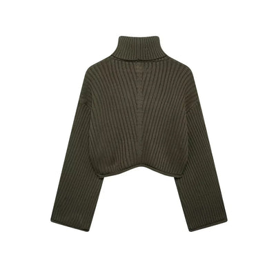 Suéter Retro Cuello Alto Tejido Acanalado