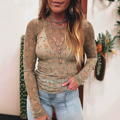Blusa Casual Estampado Floral Manga Larga Ajustada - Image 4