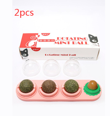Cat toy with blue base, three rotating catnip/matatabi balls, and one licking candy, in a box labeled 'Rotating Mint Ball'. - Image 22