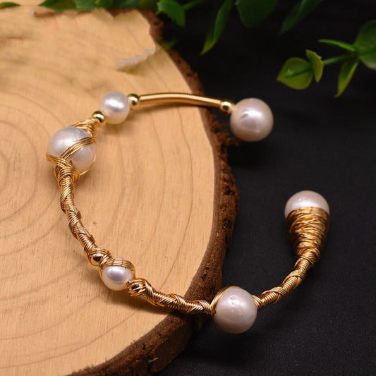 Pulsera Elástica de Perlas Barrocas Edison Natural