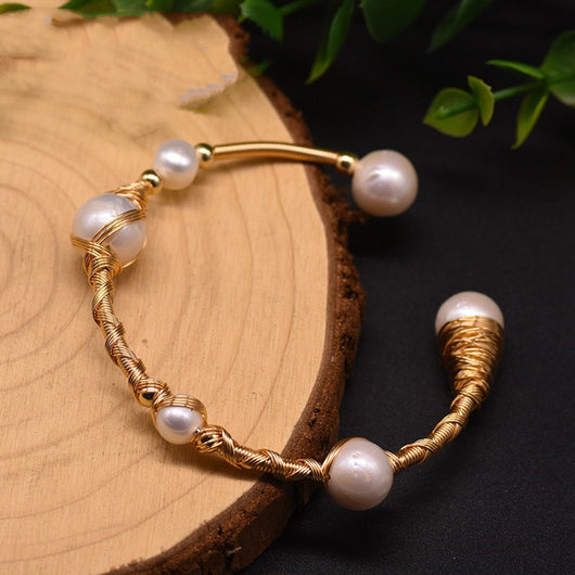 Pulsera Elástica de Perlas Barrocas Edison Natural