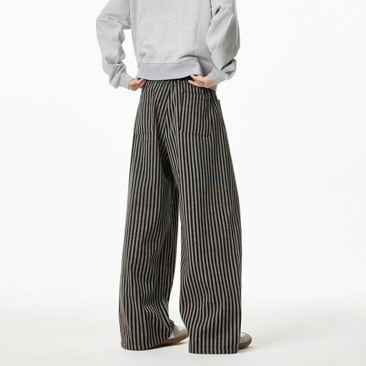 Pantalones Casuales Tejidos a Rayas con Corte Recto para Hombre - Image 4