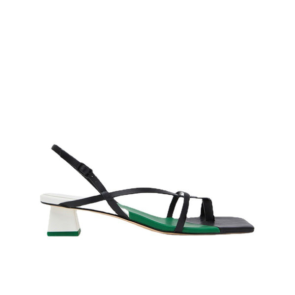 Sandalias Planas de Verano con Tacón Cuadrado y Diseño Bicolor