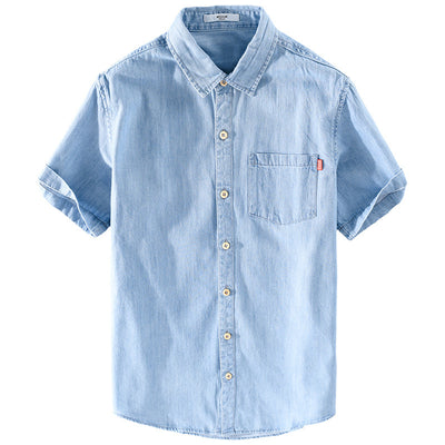 Camisa Denim Manga Corta de Algodón para Hombre - Clásica y Versátil - Image 5