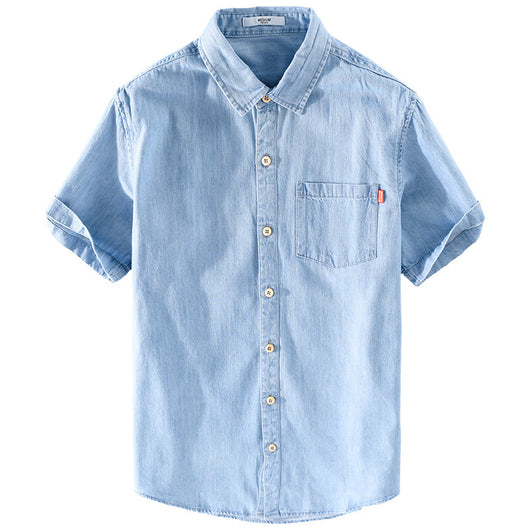 Camisa Denim Manga Corta de Algodón para Hombre - Clásica y Versátil - Image 5