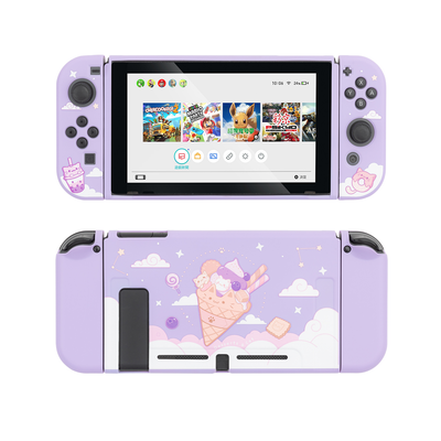 Pink protective case for Nintendo Switch with cute white rabbit and cloud pattern, covering console and Joy-Cons. - Image 3