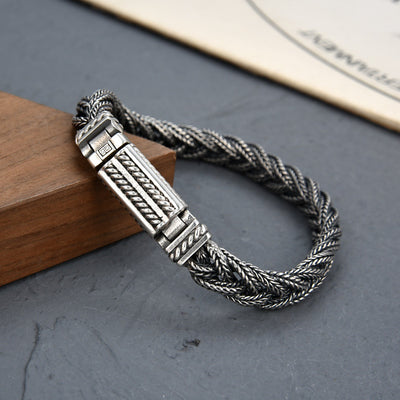Pulsera Tejida de Plata Esterlina con Patrón de Seguridad para Hombre - Image 11