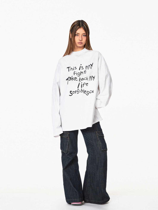 Playera Holgada con Letras Gastadas - Top Casual Versátil - Image 16