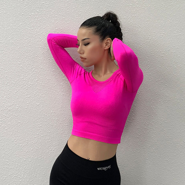 Top Deportivo Ajustado de Manga Larga con Detalles Calados - Secado Rápido para Yoga y Fitness