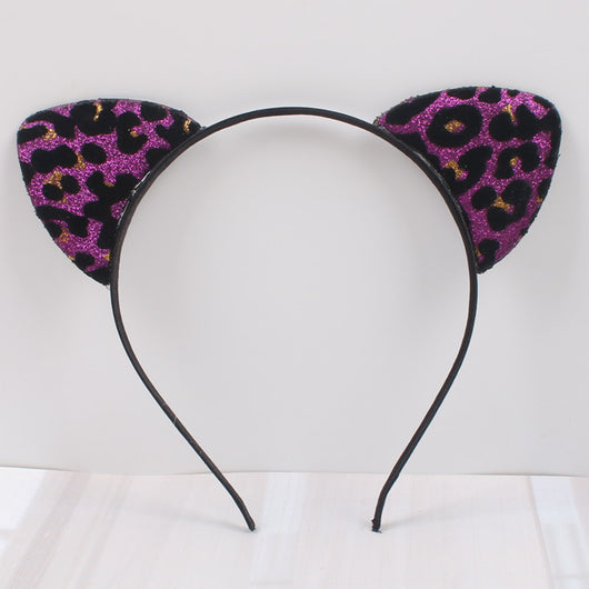 Diadema con Orejas de Gato Aterciopeladas con Glitter y Estampado de Leopardo - Image 6