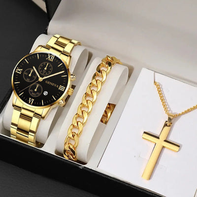 Reloj Ejecutivo de Acero Inoxidable con Calendario y Pulseras Combinadas - Image 11