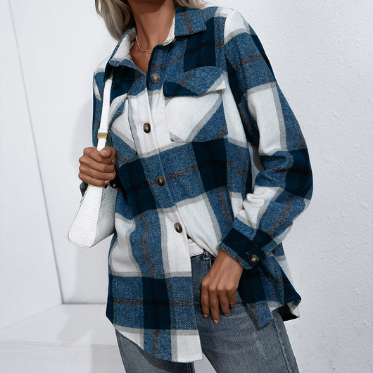Camisa Suéter Cuadros Cashmere Grueso Holgada y Cómoda - Image 9