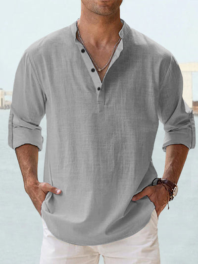 Camisa de Lino Hombre Cuello Mao Manga Larga Suelta - Image 8