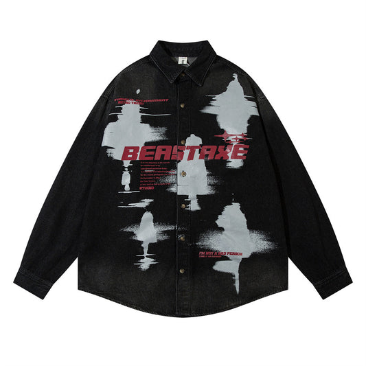 Chamarra Denim Estampado Abstracto Oscuro