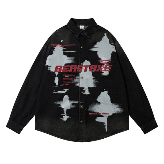 Chamarra Denim Estampado Abstracto Oscuro