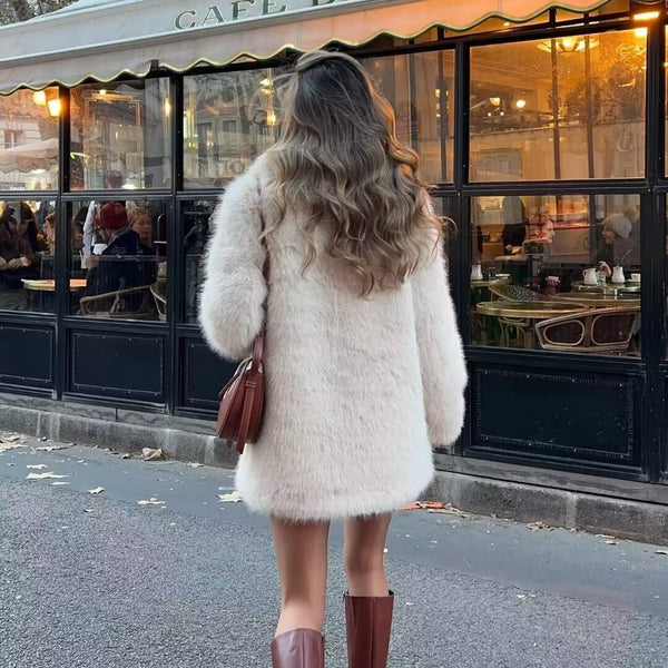 Abrigo de Pelaje Suelto Largo Elegante para Mujer
