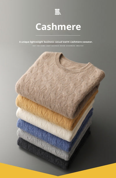 Suéter de Cachemira Gruesa para Hombre con Cuello Redondo y Diseño Trenzado - Image 10