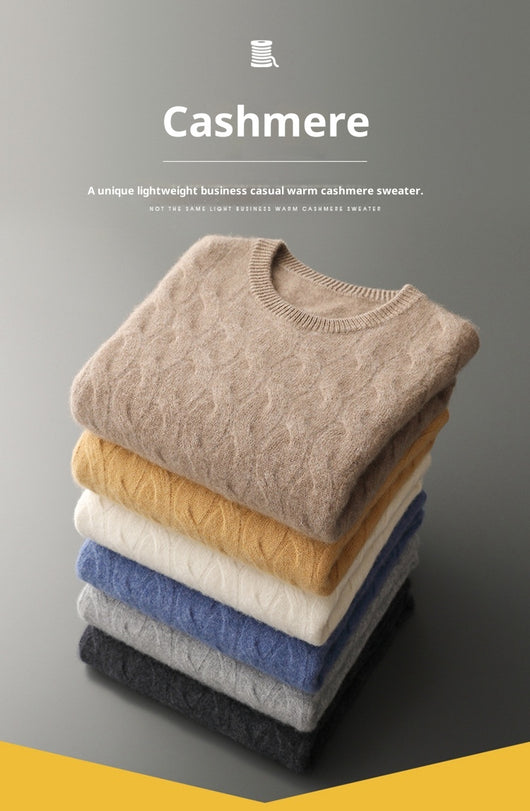 Suéter de Cachemira Gruesa para Hombre con Cuello Redondo y Diseño Trenzado - Image 10