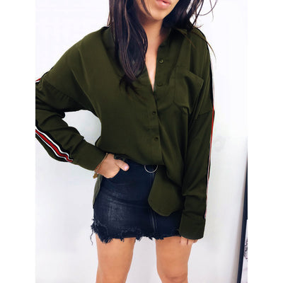 Blusa Casual Mujer Rayas Blancas Manga Larga con Botones - Image 8