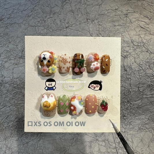 Parches de Uñas Corgi Corazón Melocotón