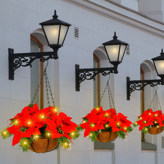 Canasta Colgante Navideña con Flores Artificiales Rojas - Decoración para Puerta