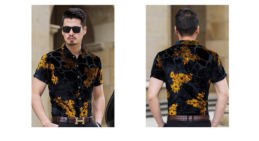 Camisa Terciopelo Dorado Hueca Manga Corta - Image 16