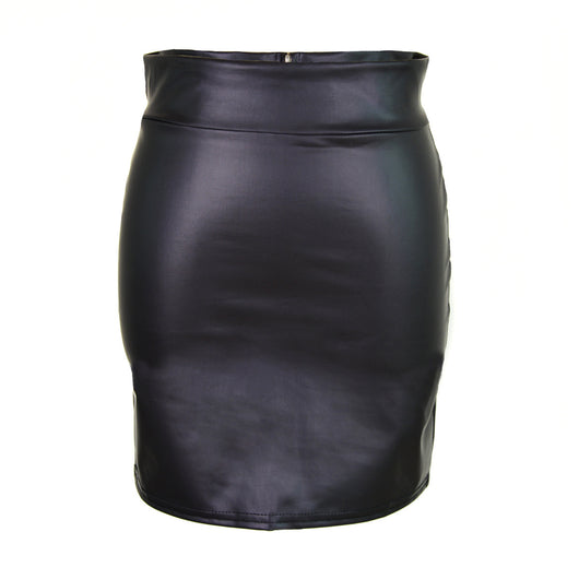 Falda de Cuero Sintético Talle Alto con Bolsillos para Mujeres Plus Size - Image 4