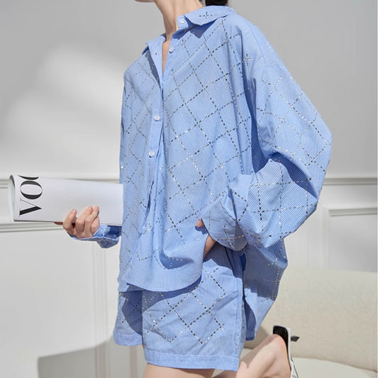 Conjunto Casual de Blusa y Shorts Azul para Mujer