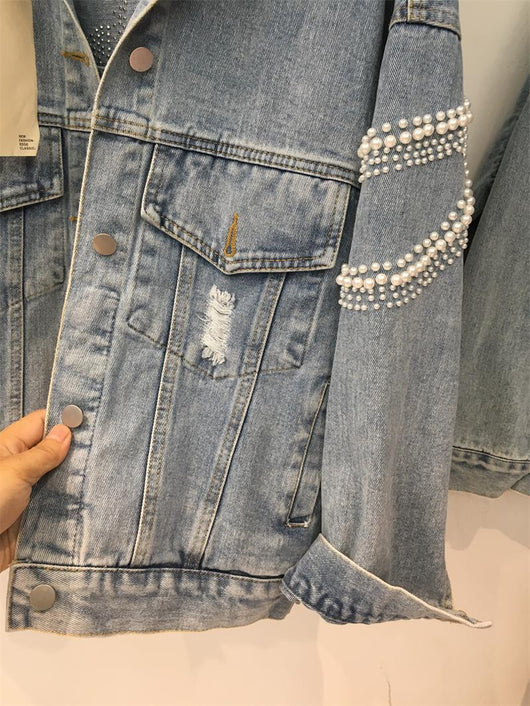 Chaqueta de Mezclilla con Detalles de Perlas - Image 9