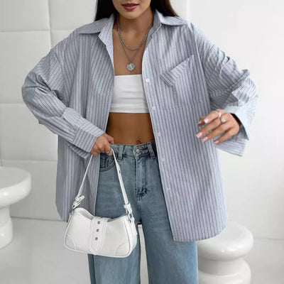 Camisa Manga Larga a Rayas con Detalles de Diamantes