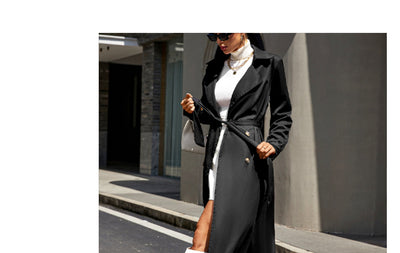 Abrigo Negro Elegante de Solapas Anchas con Cintura Ajustable - Image 13