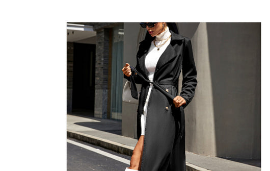 Abrigo Negro Elegante de Solapas Anchas con Cintura Ajustable - Image 13