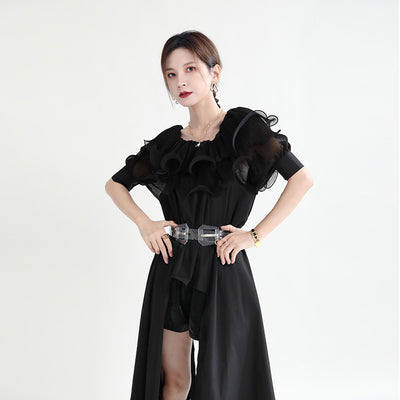 Vestido Camisero con Paneles de Gasa Plisada - Image 4