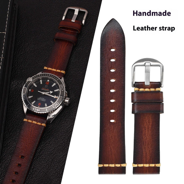 Correa de Reloj de Cuero Genuino Hecha a Mano con Hebilla Pin - Estilo Vintage 20mm