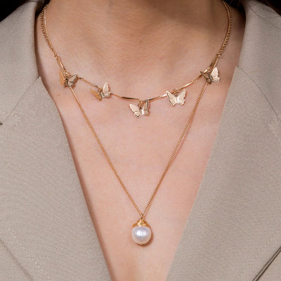 Collar Mariposa de Perlas de Agua Dulce Natural Multicapa - Image 11