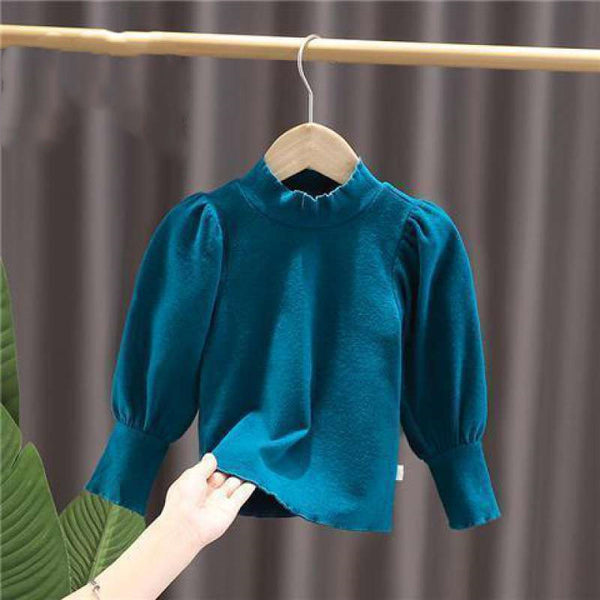 Blusa Niña Cuello Parado con Mangas Globo Largas